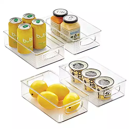 mDesign Plastic Kitchen Pantry Cabinet, Refrigerator or Freezer Food Storage Bins with Handles - Organizer for Fruit, Yogurt, Snacks, Pasta - Food Safe, BPA Free, 10” Long - 4 Pack, Clear