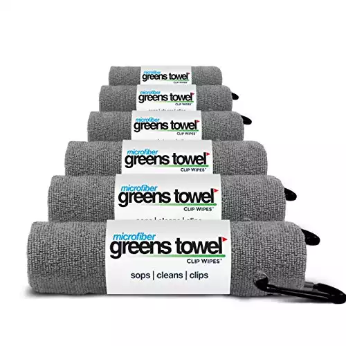 Greens Towel 6 Pack Silver Golf Towels with Clip for Golf Bags, Plush Microfiber nap Fabric, 16x16, The Original Value Pack (Sterling Silver)