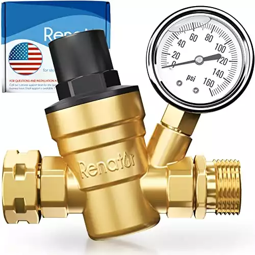 Renator RV Water Pressure Regulator for RV Camper. Brass Lead-free Adjustable RV Water Pressure Regulator with Gauge. RV Water Regulator for Camper Travel Trailer, Reducer Valve W Filter. M11-0660R.
