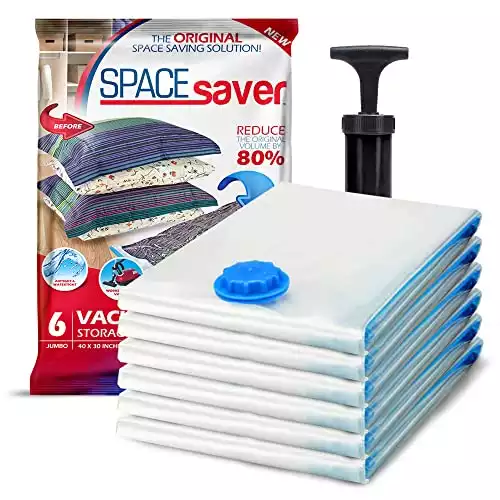 Spacesaver's Space Bags Vacuum Storage Bags (Jumbo Vacuum Storage Bags 6-Pk) Save 80% Space - Vacuum Bags for Comforters and Blankets, Bedding, Compression Seal for Closet Storage - Pump for Trav...