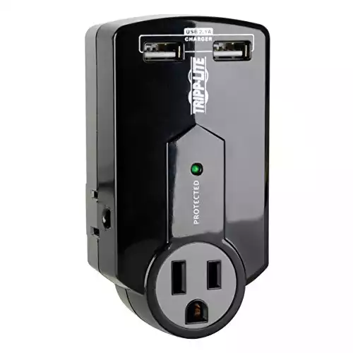 Tripp Lite 3 Outlet Portable Surge Protector Power Strip, Direct Plug In, 2 USB, $5,000 Insurance (SK120USB)